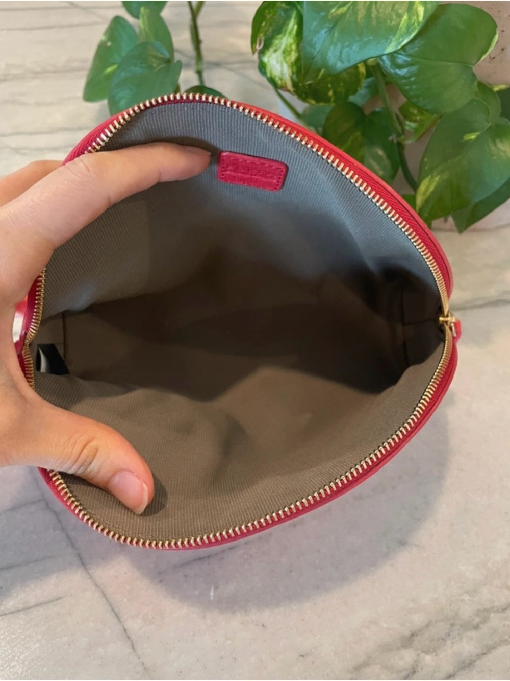 Furla Red Saffiano Leather Dome Cosmetic - Gold Hardware - Picture 3 of 11
